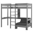 Lit mezzanine gris - VIPACK - Bureau et canapé-lit inclus - Bois massif - 208x175x206cm - Enfant-3