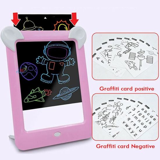 3D Tablette d/'écriture LCD avec Lumière Ardoise Magique Enfants Dessin Graffiti
