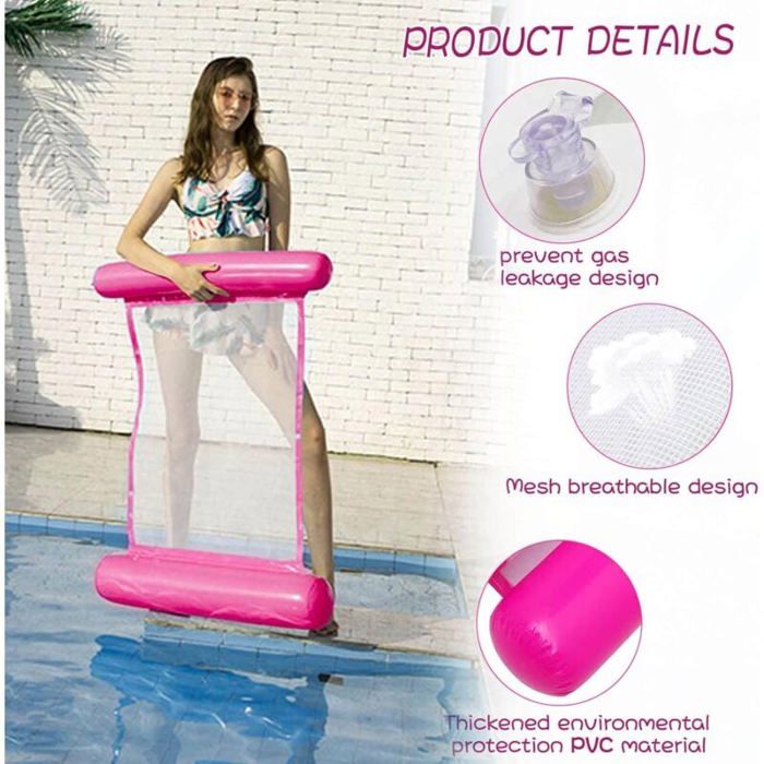 Matelas Gonflable Piscine Adulte/enfant – Hamac Flotteur, Appui-tête, Porte-gobelet, Capacité 300 Lbs