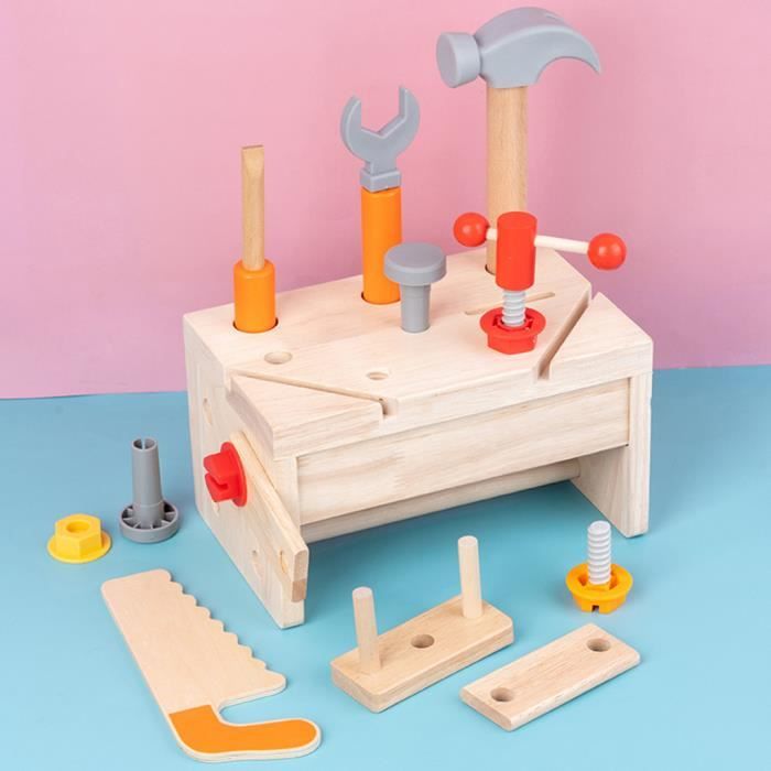 Ensemble d'outils pour enfants Jouets en bois Faire semblant de jouer Jouet  Boîte à outils éducative Tiroir de rangement de jouets Outil en bois pour