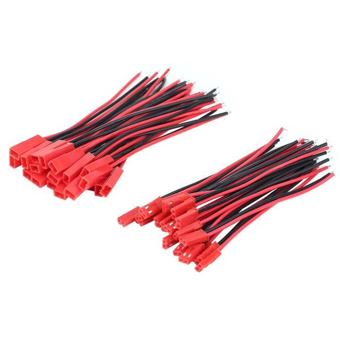 Lot de 20 paires de connecteurs JST mâles et femelles 100 mm 20 AWG Lot de 20 paires de connecteurs JST mâles et femelles 100 mm 20 AWG