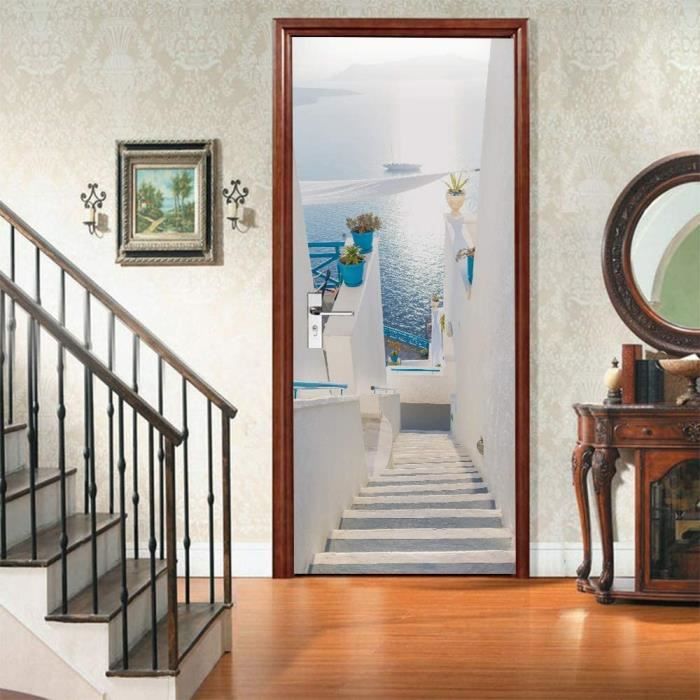 3D Sticker Porte Trompe-l’œil – Autocollant Mural Amovible 90x200 Cm – Décoration Chambre, Salon, Porte – Effet Paysage Exotique Ou Porte Ouverte Illusion