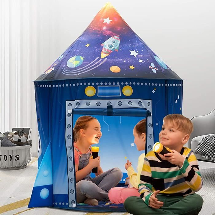 W&O Tente Espace Enfant Avec Bouton Décollage - Cabane Fusée Intérieure Avec Sons Réalistes