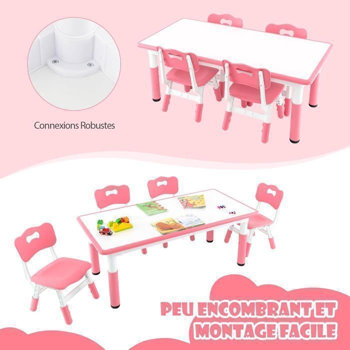 Costzon Ensemble Table Et 4 Chaises Pour Enfants à Hauteur Réglable, Bureau Et Chaises Avec Bureau Graffiti, Pieds Antidérapants, Table Multi-activités Pour La Maison, La Garderie, L'école (vert