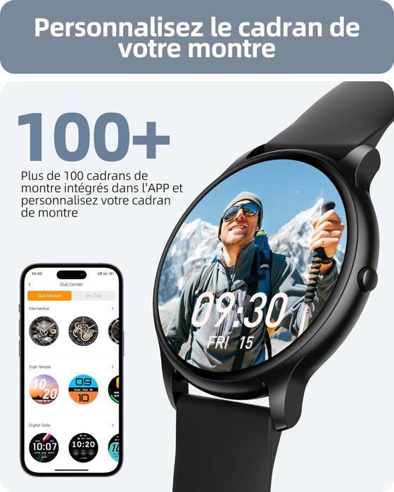 Montre Connectée Homme EF5 - Écran AMOLED 1,43", Appels Bluetooth, 530 MAh, 120 Modes Sport, IP68, 2 Bracelets