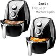 Friteuse électrique à air chaud 2en1 - Machine à pain & Friteuse sans huile Noir 3,2 litres 1300W - Température réglable Minuterie-0
