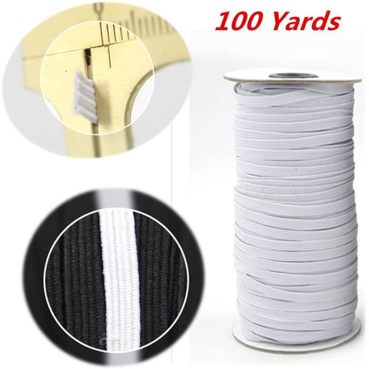 5M Plat Cordon Élastique Bande Couture Noir Blanc pour coudre artisanat 6mm