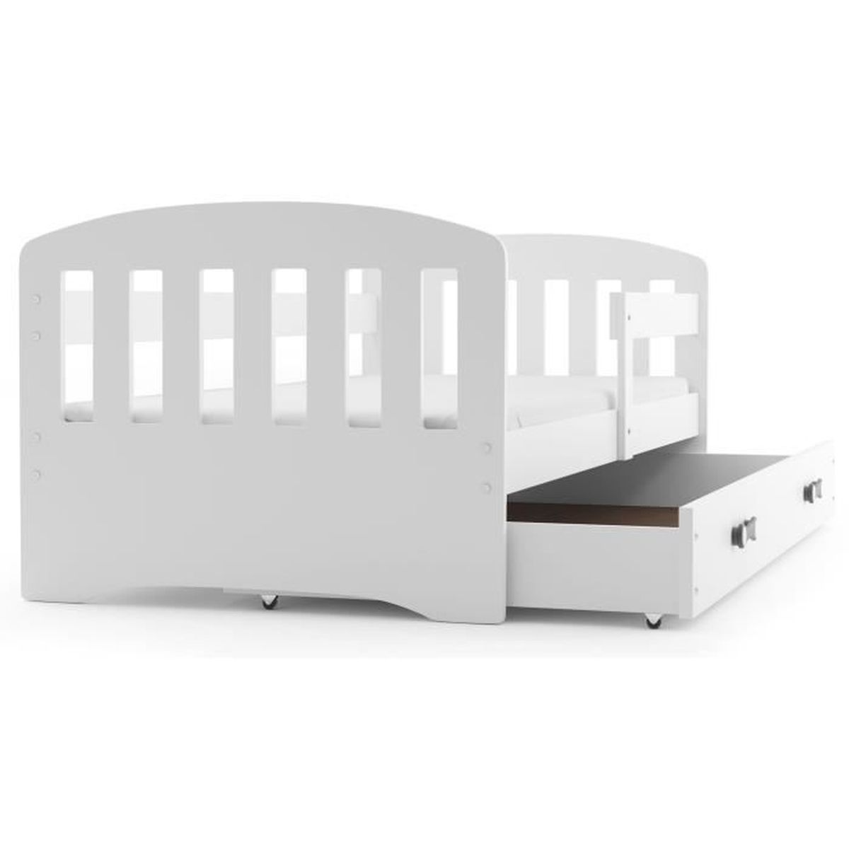 Lit Enfant Classic 160x80 Blanc Blanc Avec Sommier Matelas Et