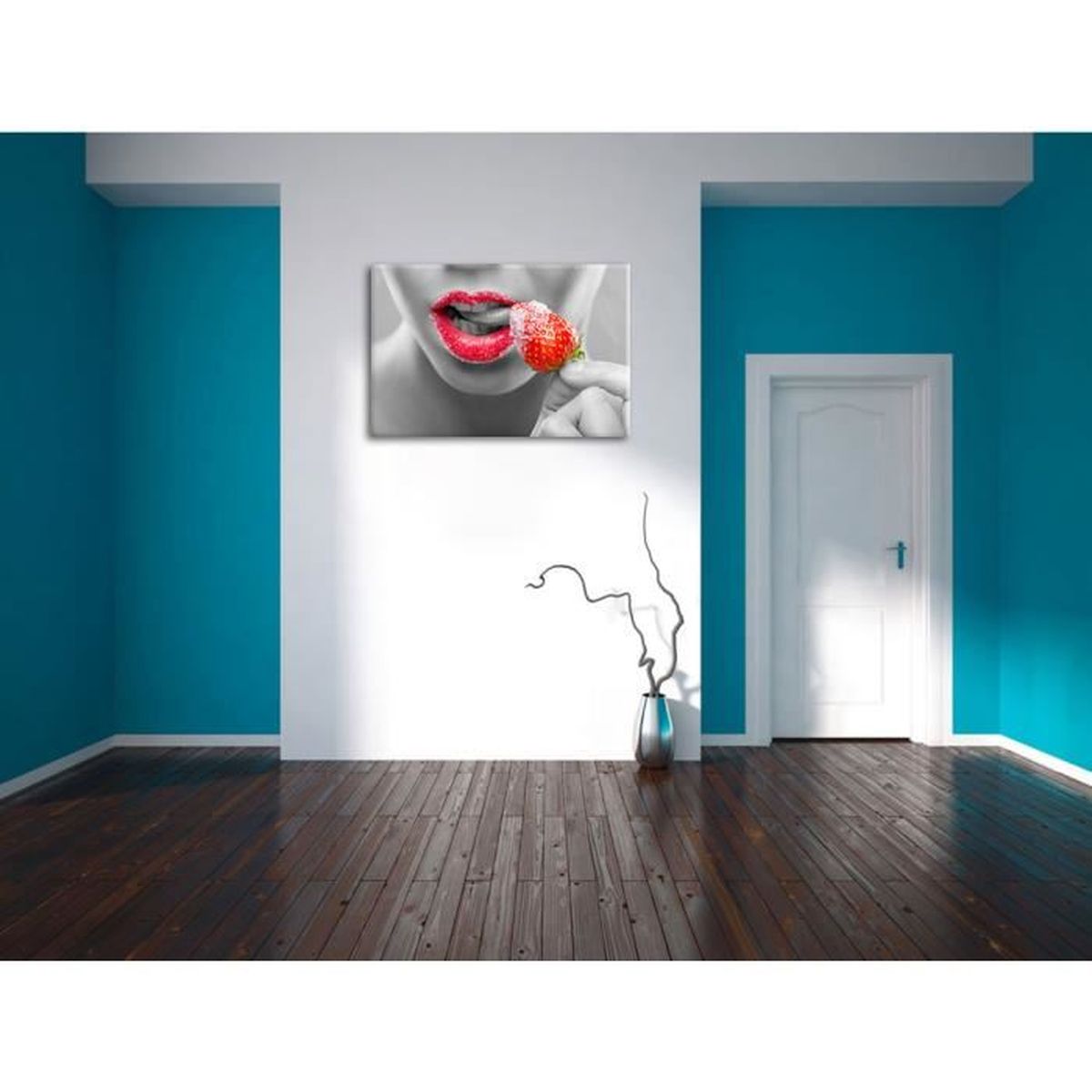 Toile Imprime La Bouche De La Femme A La Fraise Et Le Sucre Blanc Noir Completement Encadrees Avec Civiere Wall Art Print Sur Achat Vente Tableau Toile