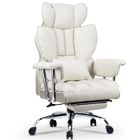 BIGZZIA Chaise de Bureau avec Repose-Pieds, Large Assise Rembourrée, Coussin de Soutien Lombaire, Blanc