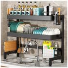 Égouttoir à Vaisselle 3 Niveaux Sans Perçage – Range-vaisselle Mural Avec Ventouses, Bac Récupérateur, Noir