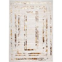 TAPISO Tapis de Salon Chambre GOLDEN Doré Beige Crème Marron Cadres Polypropylène Intérieur 80x150 cm