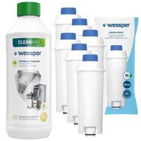 Lot de 6 cartouches filtrantes Wessper AquaLunga pour machines à café DeLonghi + détartrant Wessper CleanMax