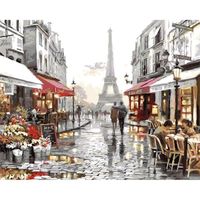 YEESAM ART Peinture par numéros Kits Sans Cadre 16 x 20 pouces – Tour Eiffel vue sur la rue - Déco par numéro Nouvelle Libération