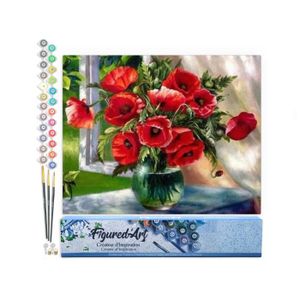 Peinture Par Numéros Figured'Art Beauté Derrière Les Fleurs - Kit Complet 40x50cm Toile Sans Châssis, Détente Créative