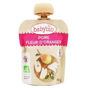 COMPOTE DESSERT FRUITÉ Babybio Gourde Poire Fleur d'Oranger +6m Bio 90g