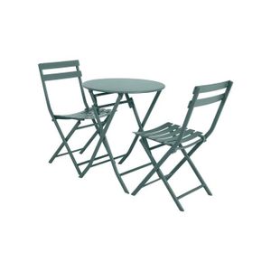 Ensemble table et chaise de jardin Salon de jardin rond en métal Greensboro Ø 60 cm Vert Jade avec 2 chaises - Hespéride 60x60x71cm