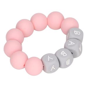 ANNEAU DE DENTITION Mothinessto bracelet de dentition en silicone Bracelet de perles en Silicone pour bébé, lettre colorée, puericulture jouet Rose
