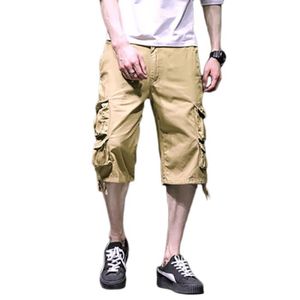PANTACOURT Cargo pantacourt homme multi-poches couleur unie de Marque shorts hommes militaires sports d'été-Kaki