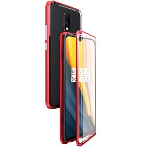 COQUE - BUMPER Coque OnePlus 7, Case 360 Degrés Adsorption Magnétique Avant et arrière Verre trempé Transparent Pour OnePlus 7 - Rouge