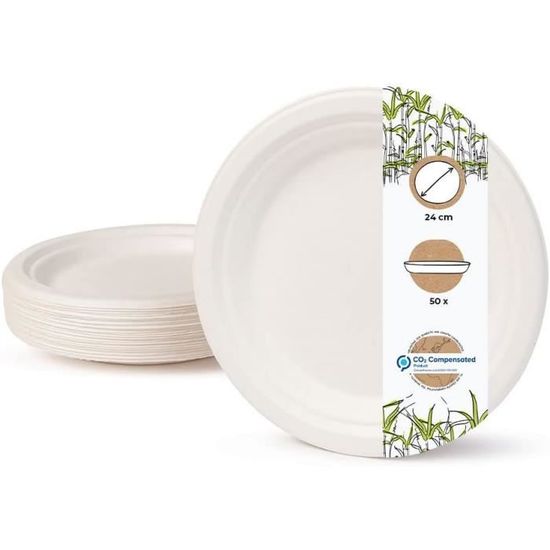 Assiettes Jetables Écolo En Bagasse - 50 Pièces Carrées 16x16cm - Compostables Et Solides - Idéal Fête & BBQ