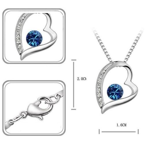 Saphir bleu cœur Collier pendentif avec chaîne argent 4.10 ct