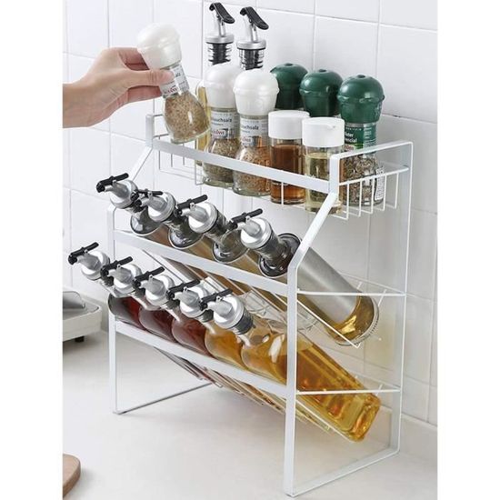 Étagère De Cuisine Réglable En Fer Forgé - Organisateur Porte-armoire Pour Casseroles, Bols, épices, Blanc, Dimensions 31x23x14cm