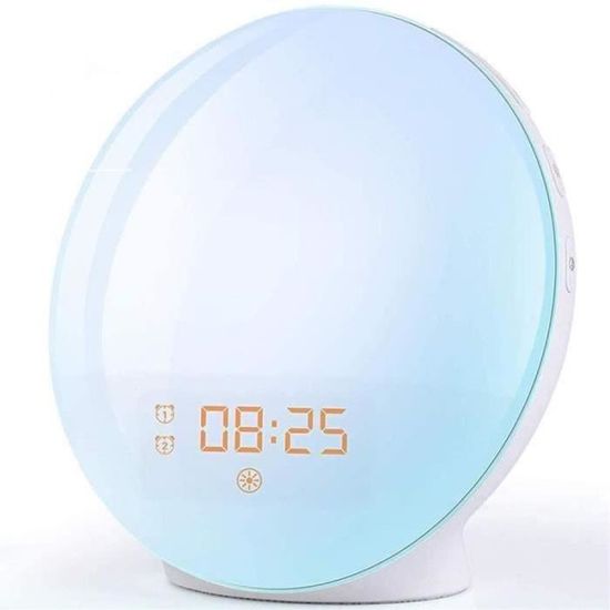 Réveil Simulateur Aube Bluetooth - Lampe Chevet 20 Luminosités + 22 Sons Naturels | Radio FM