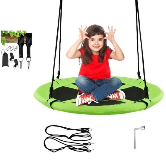 XUANYU Balançoire Nid d'Oiseau 100 cm, Balancoire Exterieur/Intérieur, Balancelle de Jardin, Tabouret Suspendu avec Corde Réglable, Charge Max. 150 kg (D, Noir