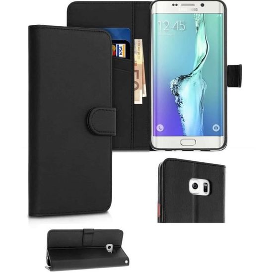 Coque pour Samsung Galaxy S6 Edge Plus Housse Cuir Samsung Galaxy S6 Edge Plus Etui Pochette Portefeuille S6 Edge Plus Noir Cdiscount Telephonie