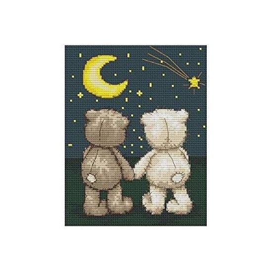 Patron Point De Croix Ours Du Matin Et De La Nuit - Compté - Lot Avec Toile Aida Et Fils - Occasion
