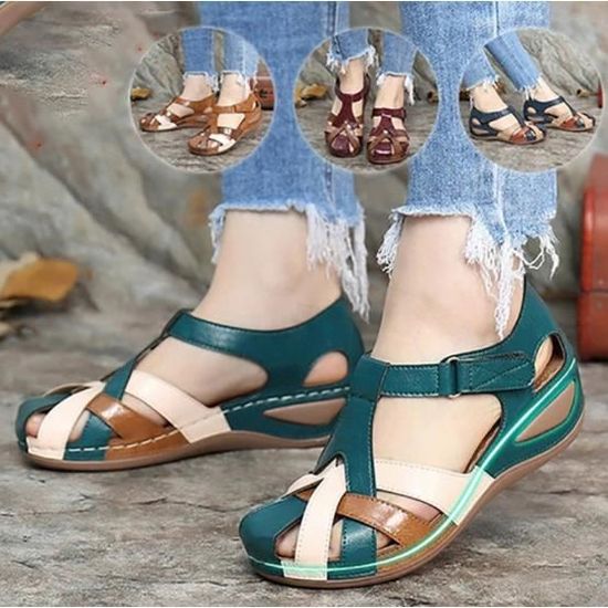 Sandales femme ECELEN Slip On Vert Cu Synth tique A lastique Plat Adulte