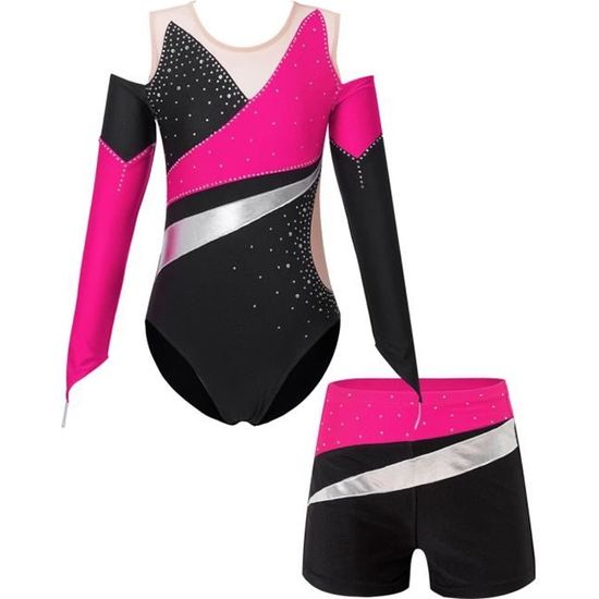 Justaucorps Gymnastique Danse Femme Agoky - Strass Brillant Manches Longues S-XXL