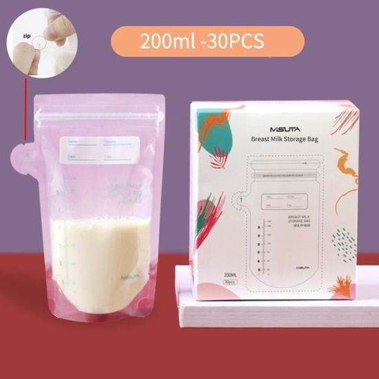 Sachets de Conservation Lait Maternel Lot de 30, 200ml sachet conservation lait maternelle pré-stérilisés, sans BPA, double