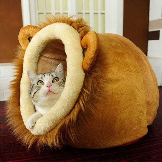 Bedsure Panier Pour Chat Grande Tanière - 44 X 44 X 44 Cm Maison D'Intérieur Niche Chat Avec Coussin Sherpa Amovible Et Jouet Suspendu, Panier Lavable, Beige