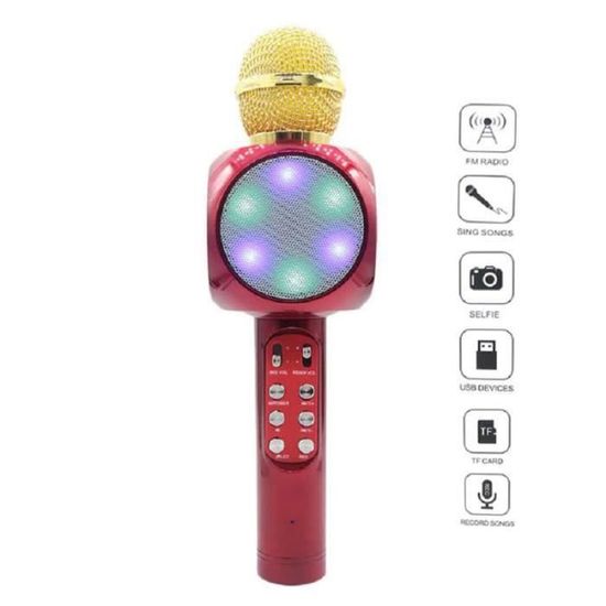 Microphone Bluetooth Karaoke Sans Fil Enceinte Led USB Micro SD KTV