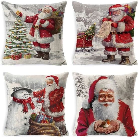 Ensemble De 4 Taies D'oreiller De Noël 45x45CM, Housses De Coussin Carrees En Lin Avec Fermeture Eclair Invisible Noyau Oreiller Non Inclus 93881633