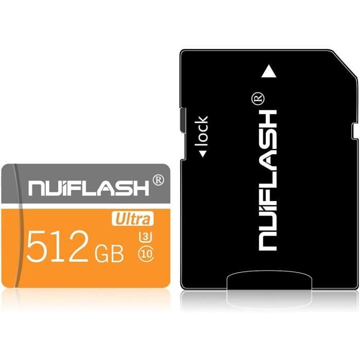 carte mémoire micro sd 512 go avec adaptateur (classe 10 high speed) pour appareil photo