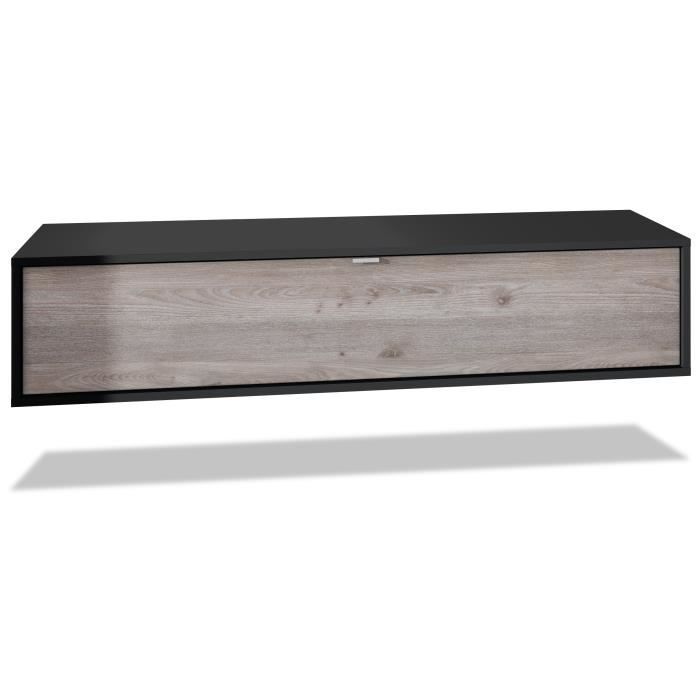 Vladon Meuble TV Lana 120 armoire murale lowboard 120 x 29 x 37 cm caisson en Blanc mat façades en Chêne Nordique