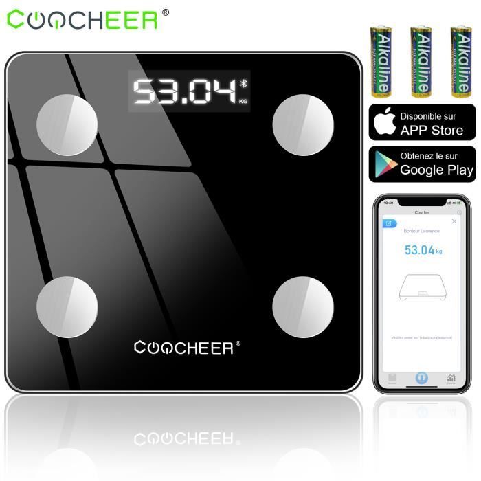Pèse Personnes Connectée 30*30cm Large Size Balance Pèse-Personne Bluetooth Impédancemètre avec 14 Données Corporelles Max 180KG