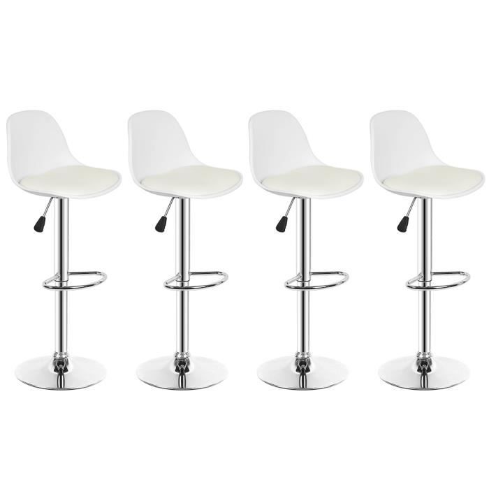 WSdwqaa!!! 4PCS!Tabourets de Bar Chaise de Bar Coussin PU - Blanc - Peut pivoter à 360° - Moderne Design