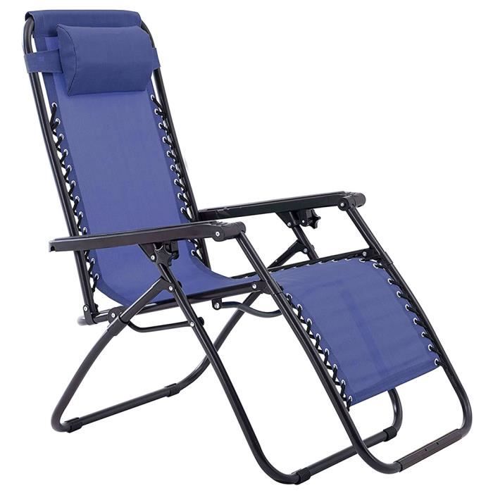 WSdwqaa!Pack de 1 Chaise Longue de Jardin - Transat en Textilène de Jardin - Inclinable et Pliante - Bleu