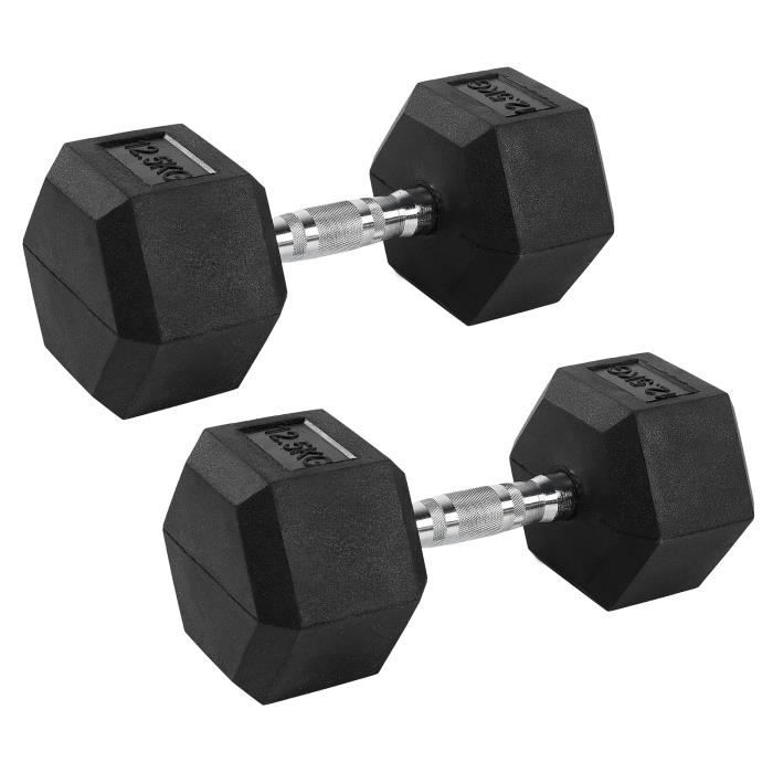 KIMISS 12,5 kg haltère en caoutchouc hexagone exercice haltère maison gym entraînement équipement de remise en forme sans défilement
