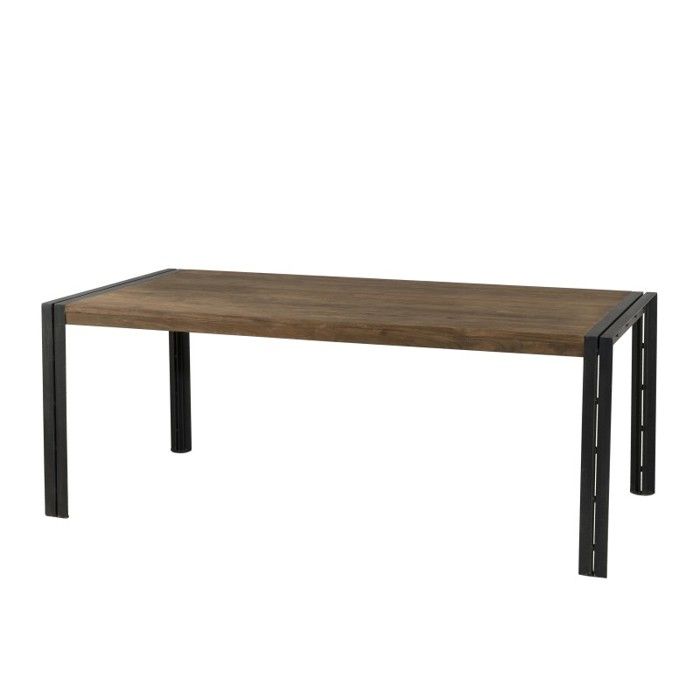 Table à manger de 8 à 10 personnes style industriel en bois teck recyclé naturel + pieds métal - L 200 x l 100 cm