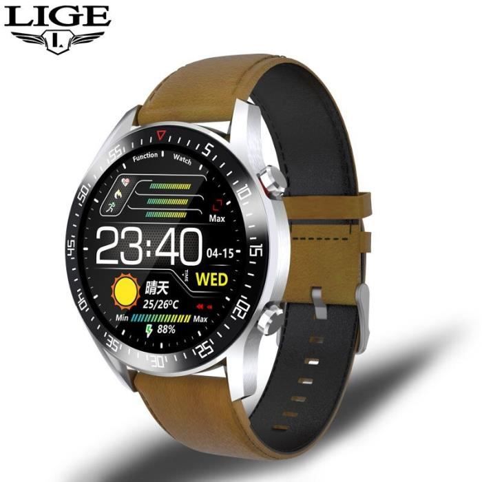 Plein écran tactile hommes montre intelligente fréquence cardiaque surveillance de la pression artérielle étanche s - Brown - WL4057