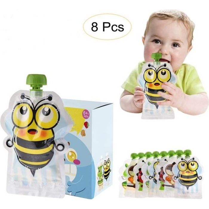 Poche Alimentaire Bébé Réutilisable pour,Gourdes Réutilisable pour Enfants Etanche Robuste BPA-Free 8 PCS 150ml