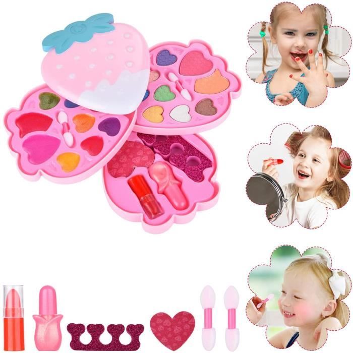 Coffrets Maquillage Lavable Enfant Jouet Fille, Palette Maquillage en Forme de Fraise, Cadeau de Noël Anniversaire pour Filles