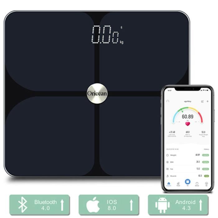 Oricean Pèse Personne Impédancemètre, Balance Connectée avec 24 Données Corporelles (BMI/BFR/Muscle/Eau/Graisse Corporelle/Masse oss