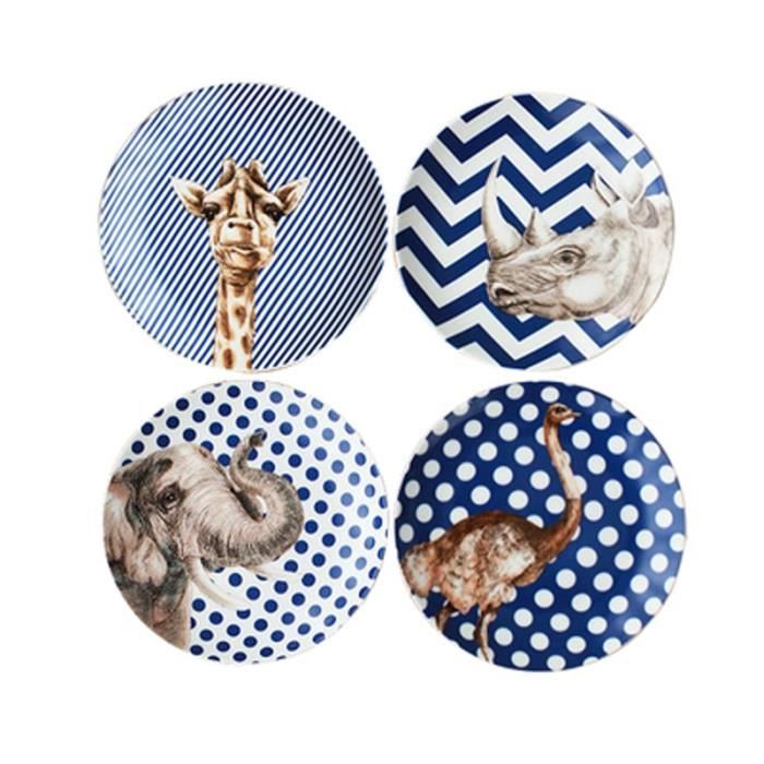 Assiette,Service de vaisselle en céramique, série d'animaux créatifs de Style européen, cadeau de mariage - Type 4Pcs Tableware