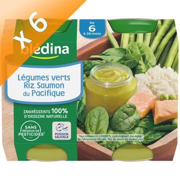 Lot de 6 - BLEDINA Petits pots Légumes verts riz saumon du Pacifique - 2x200 g - Dès 6 mois